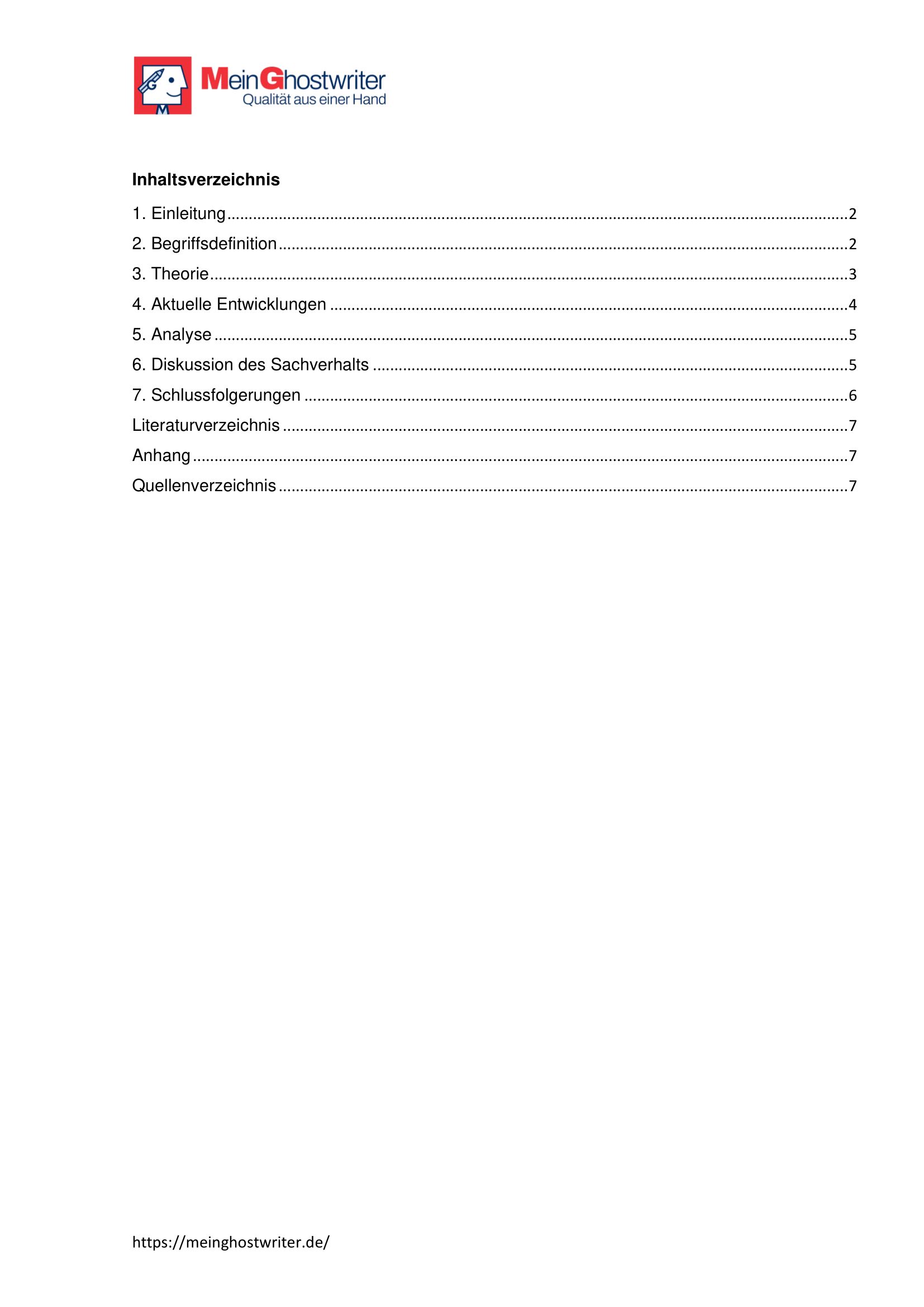Inhaltsverzeichnis Vorlage 1