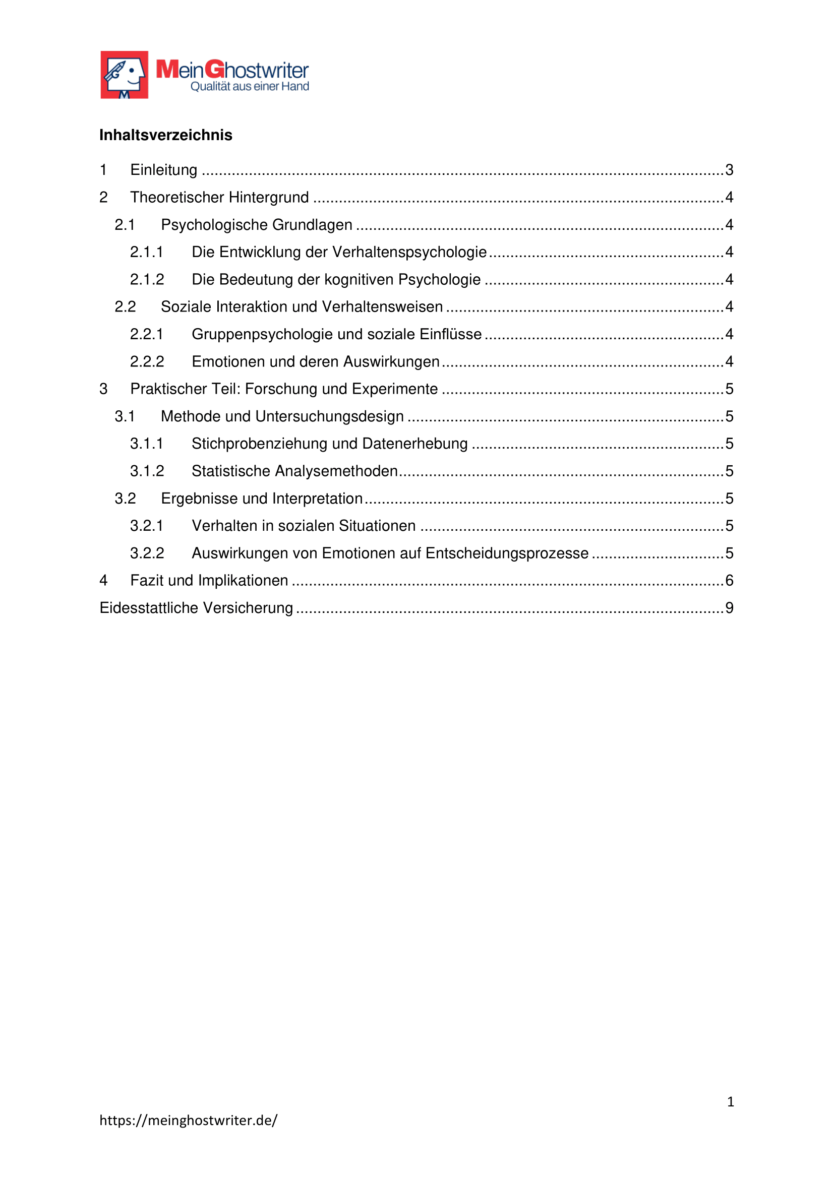 Inhaltsverzeichnis Vorlage 2